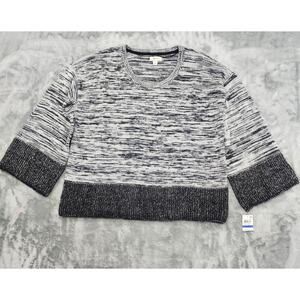 NEW Style&Co Fuzzy Knit Marled Colorblock Wide Sleeve Sweater Size XL Gray Black